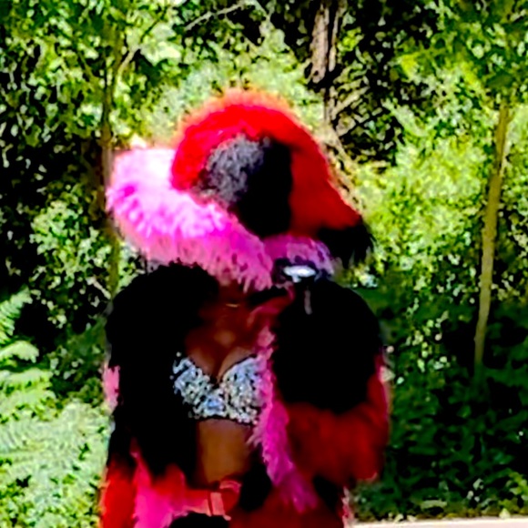 New fabulous multicolor red, pink & wide brim Mongolian fur  bucket hat OS main image 8
